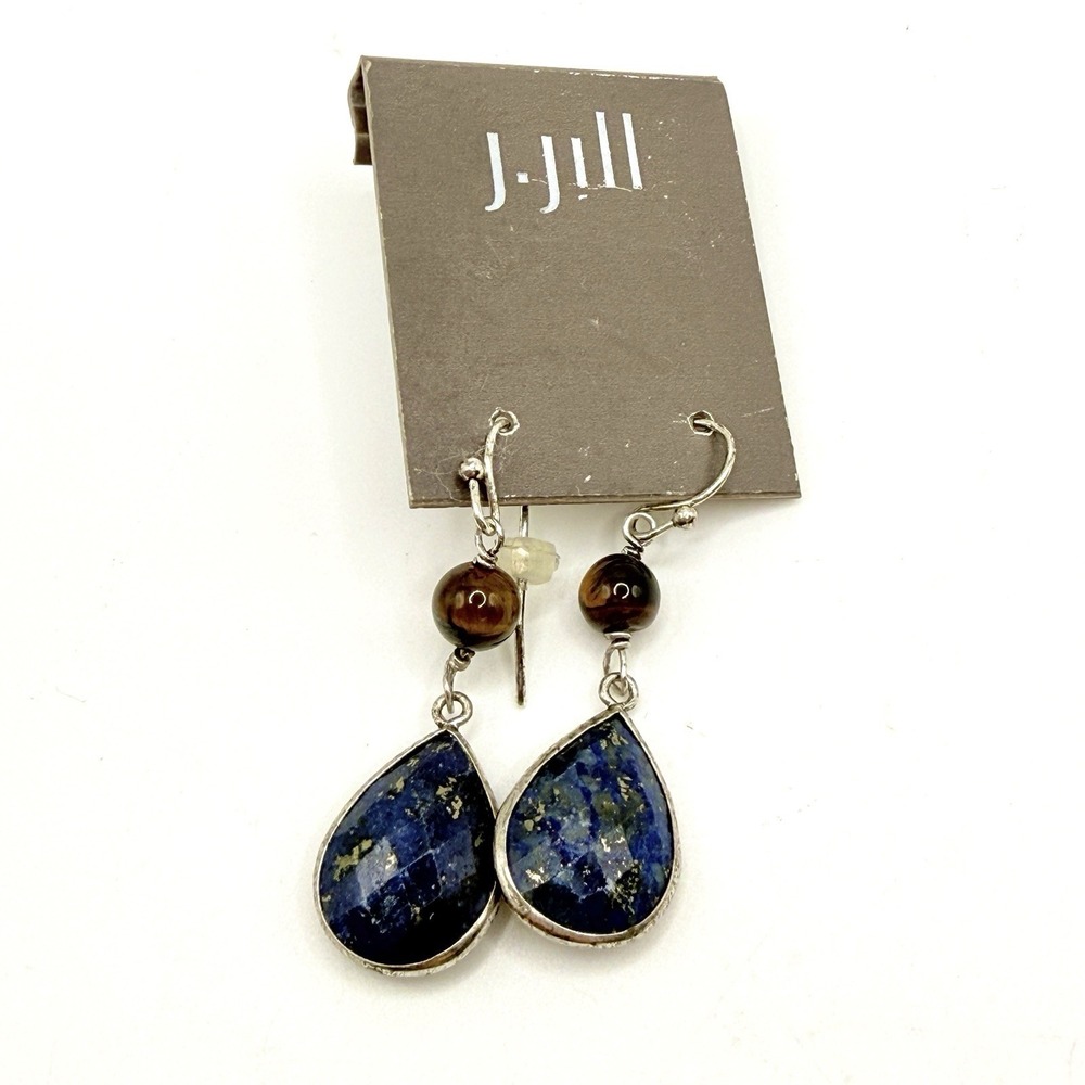 J Jill Semi Precious Gemstone Lapis & Tiger Eye Dangle Earrings‎ NWT Boho